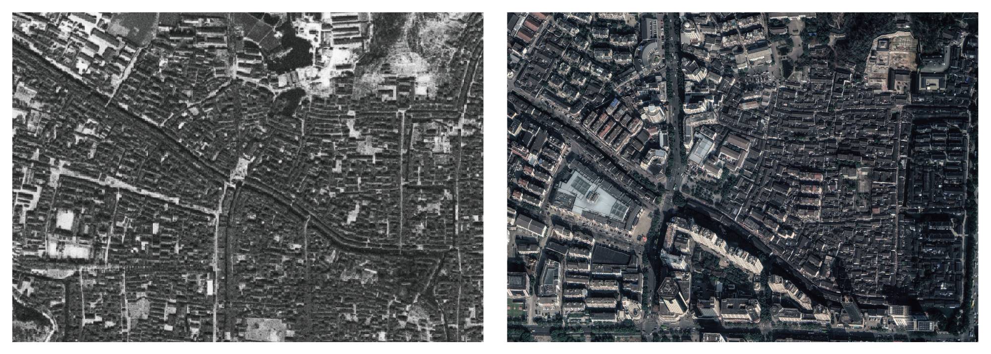 图4 书圣故里卫星图，从左到右：1968年书圣故里卫星图、2018年书圣故里卫星图.jpg